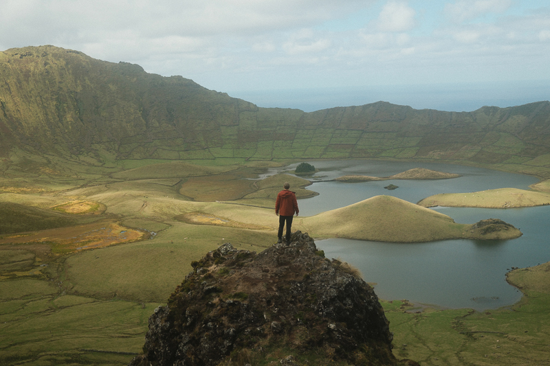 View into the Caldeirão do Corvo volcanic crater on Corvo Island, Azores