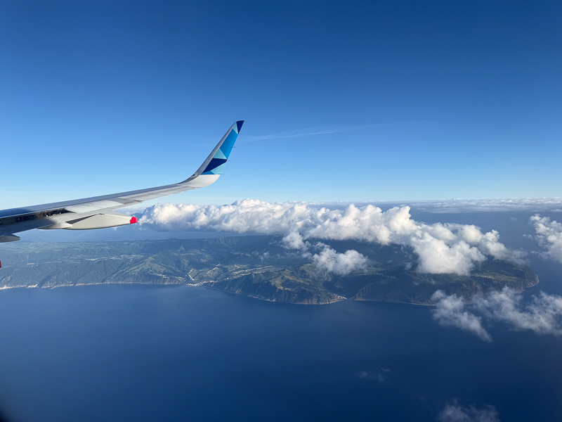 View from plane widow, looking at Sao Jorge island, Azores
